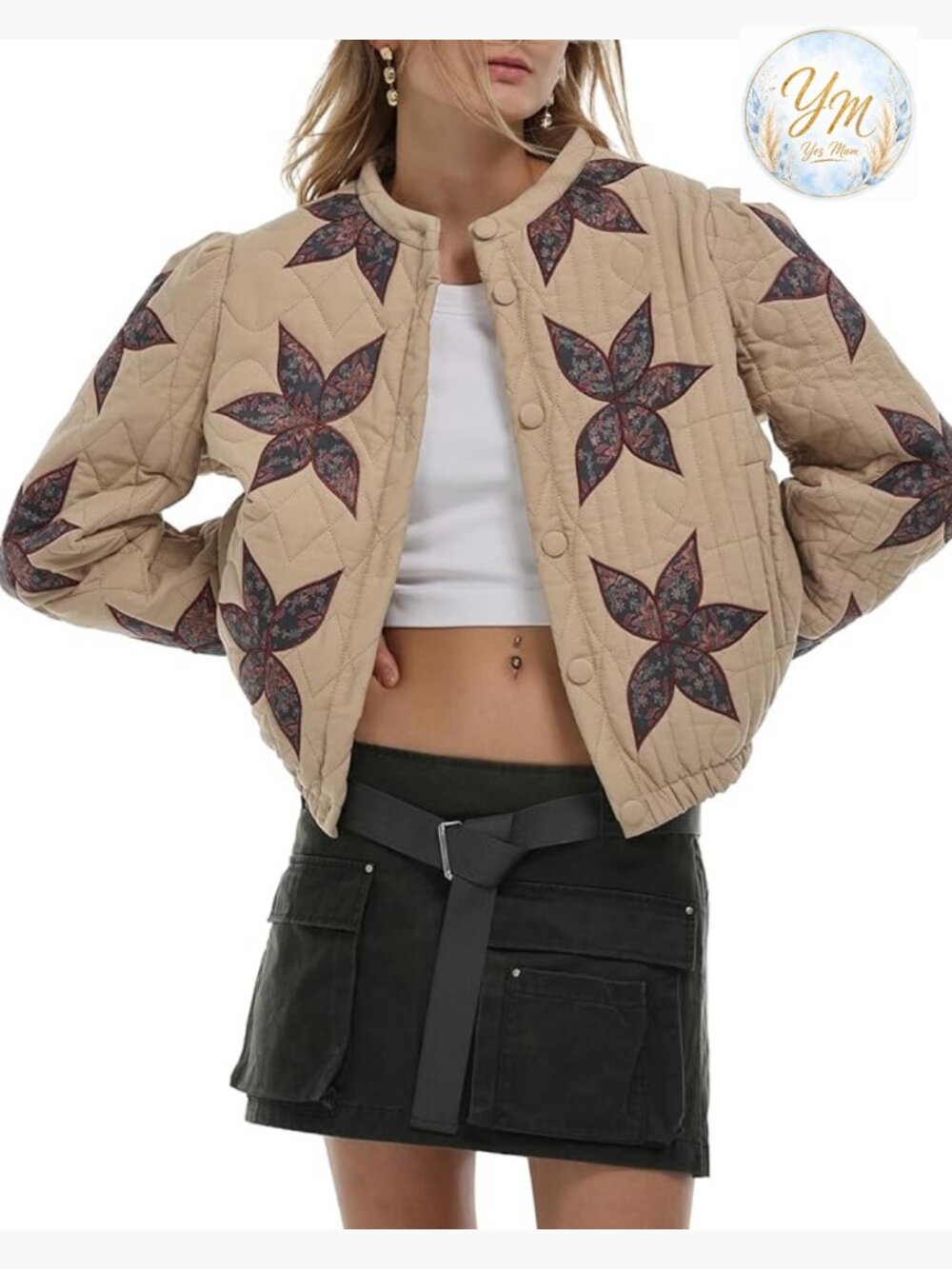 Lightweight Floral Embroidered Cropped Quilted Jacket